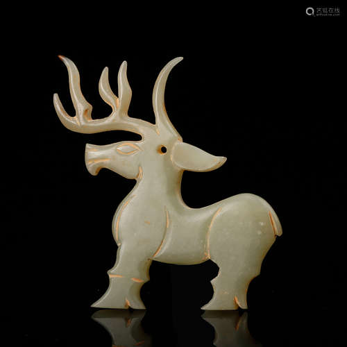 CHINESE CELADON JADE DEER PENDANT