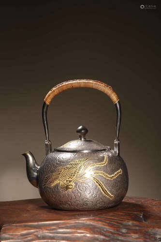 CHINESE GILT SILVER PHOENIX TEA POT