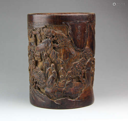 CHINESE BAMBOO CARVED BRUSH POT