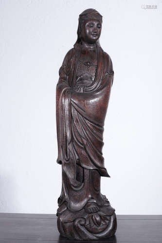 CHINESE HARDWOOD CARVED GUANYIN