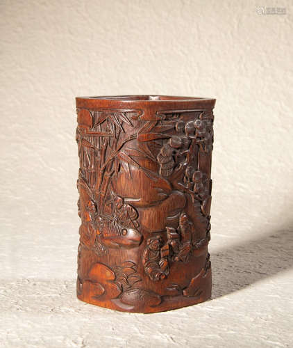 CHINESE BAMBOO CARVED BRUSH POT