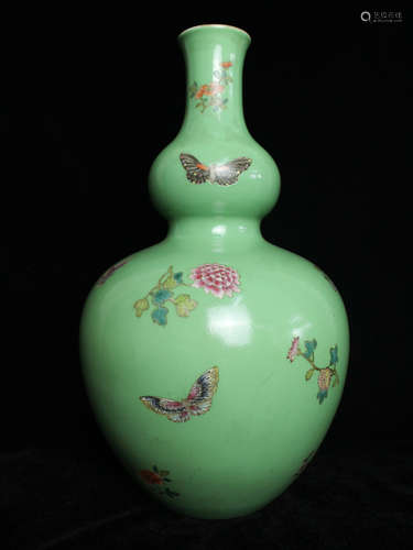 CHINESE FAMILLE ROSE GOURD VASE, MARKED