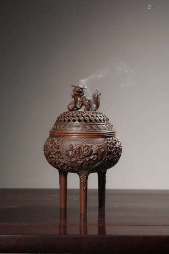 CHINESE BRONZE FOOLION TRIPOD CENSER