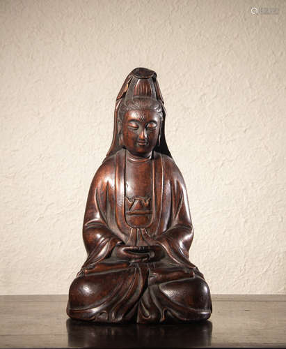 CHINESE HARDWOOD CARVED SEATED GUANYIN