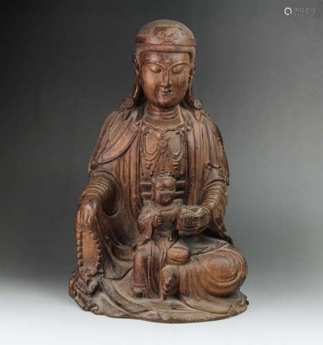 CHINESE HARDWOOD CARVED GUANYIN