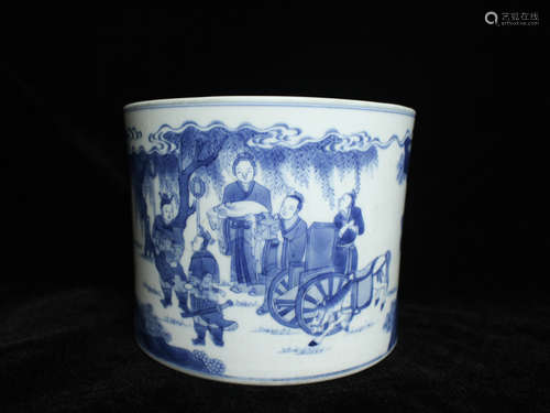 CHINESE BLUE WHITE PORCELAIN BRUSH POT