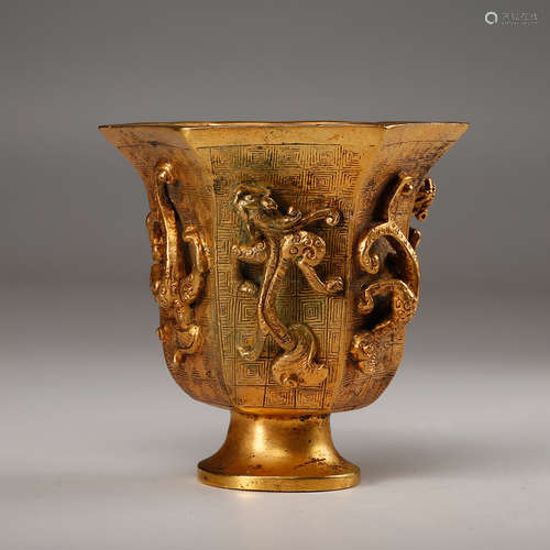 CHINESE GILT BRONZE CUP