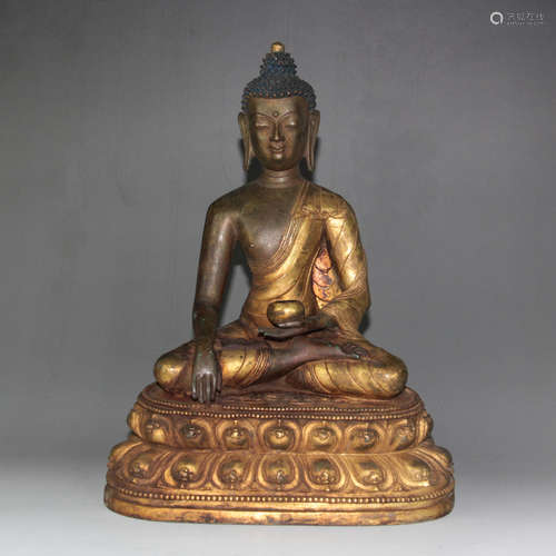 CHINESE GILT BRONZE SEATED  BHAI?AJYAGURU