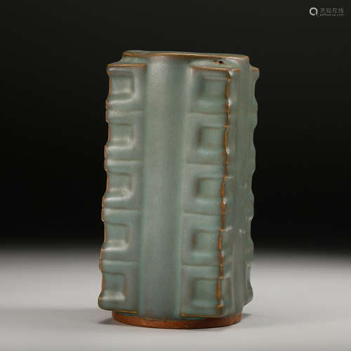 CHINESE CELADON GLAZED CONG PORCELAIN VASE