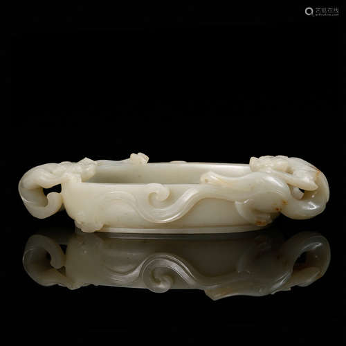 CHINESE WHITE JADE CHILONG BRUSH WASHER