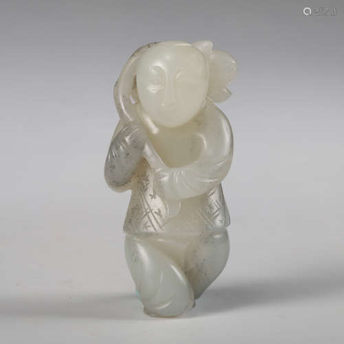 CHINESE WHITE JADE CARVED BOY