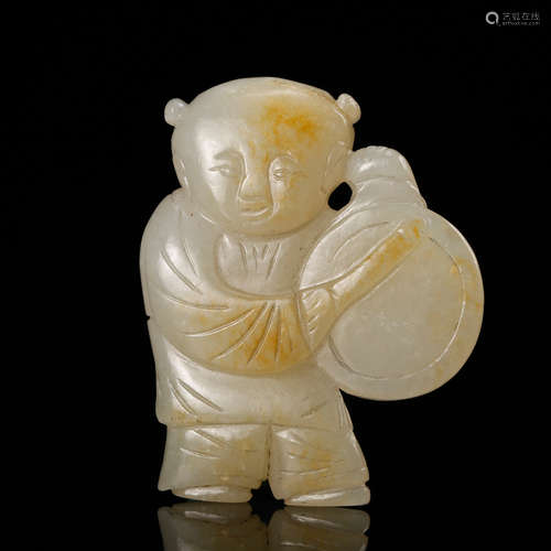 CHINESE WHITE JADE CARVED BOY