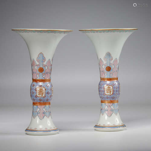 CHINESE FAMILLE ROSE GU VASES