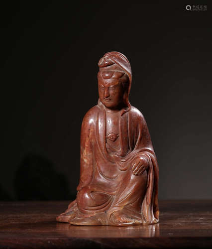 CHINESE SOAPSTONE CARVED SEATED GUANYIN