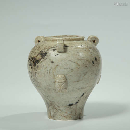 CHINESE JADE CARVED JAR WITH CICADA