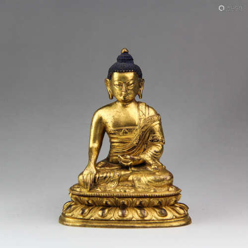 CHINESE GILT BRONZE SEATED SHAKYAMUNI