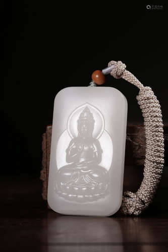 CHINESE WHITE JADE GUANYIN PLAQUE PENDANT