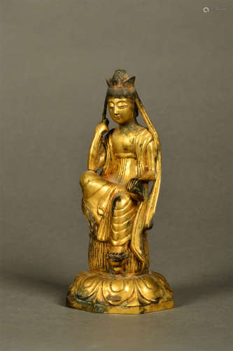 A Chinese Gild Copper Guanyin Statue