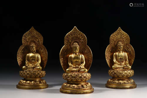 A Chinese Gild Copper Statue of Three Western Saints