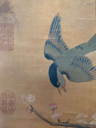 A Chinese Flower&bird Painting Silk Scroll,  Lv Ji Mark