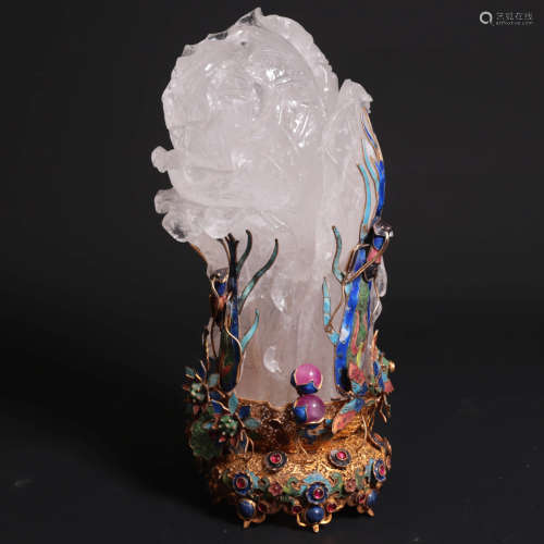 A Chinese Natural Crystal cabbage Ornament with Gild Silver Blueing Base