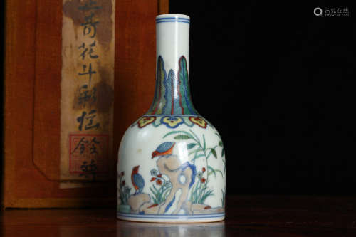 A Chinese Blue and White Doucai Flower&Bird Pattern Porcelain Zun