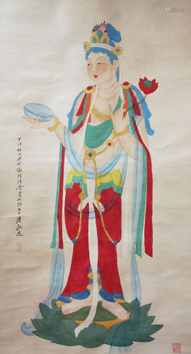 A Chinese Buddha Painting Scroll,  Zhang Daqian Mark
