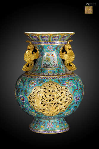 A Chinese Copeper Cloisonne Enamel Dragon&phoenix Pattern Vase
