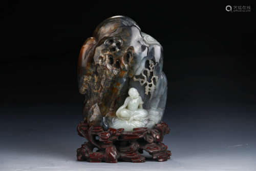 A Chinese Figure Carved Jade Rockery Ornament