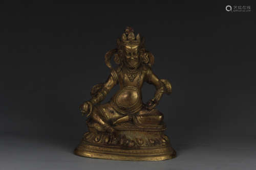 A Chinese Gild Copper Statue of Yellow Fortune God
