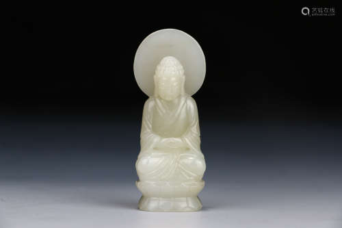 A Chinese Hetian Jade Carved Guanyin Statue Ornament