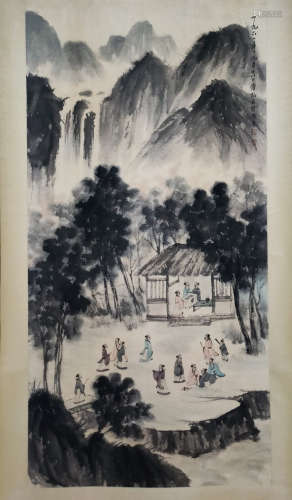 A Chinese Landscape Painting Scroll,  Fu Baoshi Mark