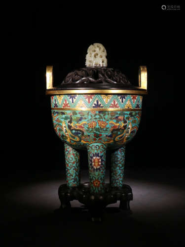 A Chinese Gild Copper Cloisonne Dragon Pattern Incense Burner