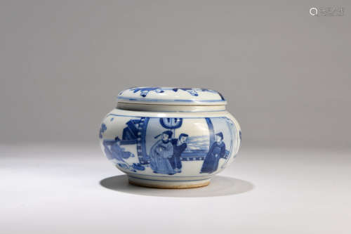 A Chinese Blue and White Figure Painted Porcelain Weiqi Jar