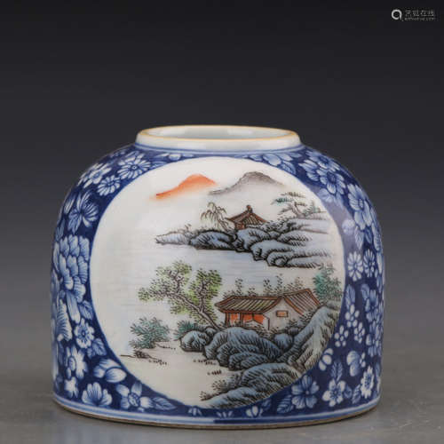 A Chinese Blue and White Landscape Painted Porcelain Water Pot