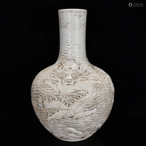 A Chinese Dragon Carved White Glaze Porcelain Vase