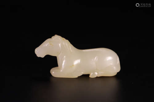 A Chinese Hetian Jade Carved Horse Ornament
