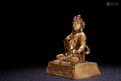 A Chinese Gild Copper Statue of Yellow Fortune God