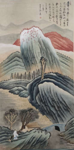 A Chinese Landscape Painting Scroll,  Zhang Daqian Mark