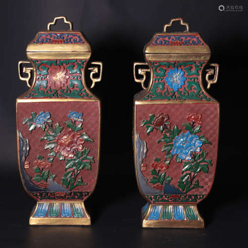 A Pair of Chinese Carved Red Lacquerware Vase