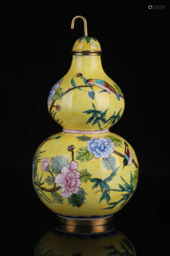 A Chinese Copeper Enamel Floral Gourd-shaped Vase