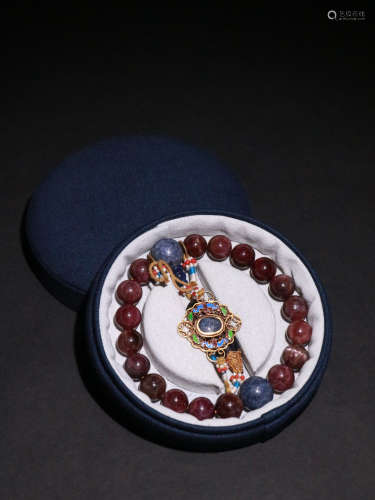 A Chinese 18pcs Tourmaline Beads Hand String