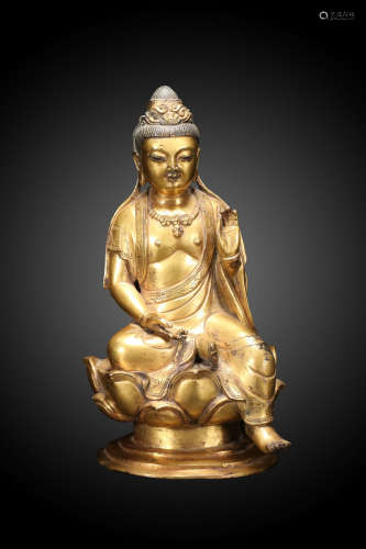 A Chinese Gild Copper Statue of Footloose Guanyin