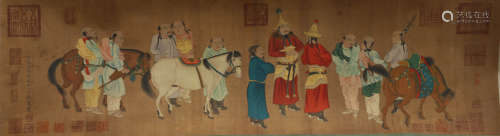 A Chinese Figure Painting Scroll, Zhao Yan Mark