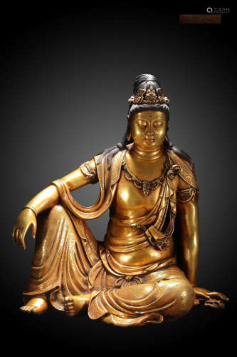 A Chinese Gild Copper Statue of Footloose Guanyin