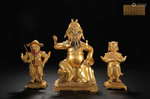 A Set of Chinese Gild Copper Statues of The Duke Guan, Guan Ping and Zhou Cang