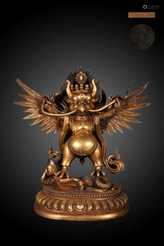 A Chinese Gild Copper Statue of Garuda