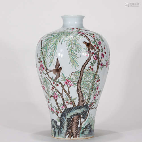 A Chinese Famille Rose Floral Porcelain Plum Vase