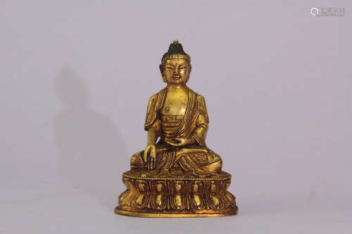 A Chinese Gild Copper Statue of Sakyamuni