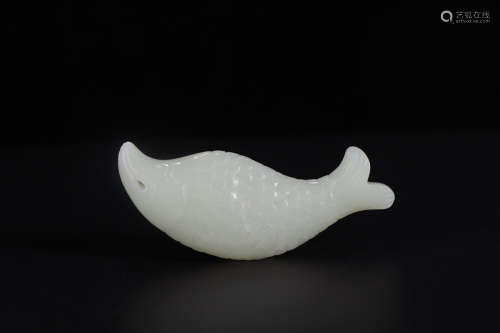 A Chinese White Jade Carved Fish Ornament